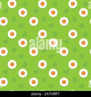 Cute cartoon seamless green eggs pattern. Spring Easter print fried eggs and hearts. Holidays concept. Can be used as texture, background. Stock Stock Vector