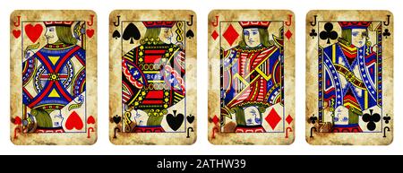 Four Jacks Vintage Playing Cards - isolated on white Stock Photo