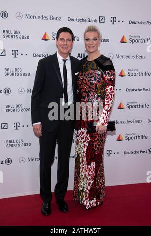 Maria HOEFL-RIESCH, former skier, with husband Marcus HOEFL, Hofl, red carpet, Red Carpet Show, Ball des Sports on 01.02.2020 in Wiesbaden | usage worldwide Stock Photo