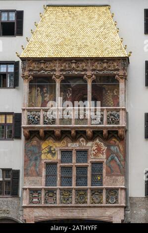 The  famous copper tiled Golden Roof with the balcony below in the Old Town of Innsbruck, Austria Stock Photo