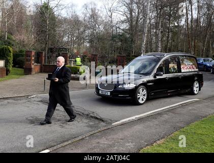 A hearse carrying the coffin of Amy Appleton arrives at St Richard's Chapel, Surrey & Sussex Crematorium, for her funeral. The 32-year-old teacher was killed on December 22 2019, along with Sandy Seagrave, 76, following an incident in Crawley Down, West Sussex. Stock Photo