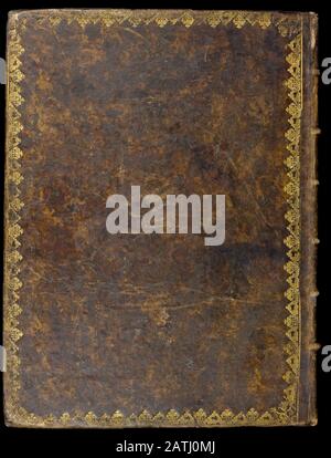 Goatskin binding on an ancient book cover printed in 1691 Stock Photo