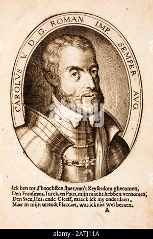 Portrait of Charles V, Holy Roman Emperor (1500-1558). By Gysius. 1616 Stock Photo