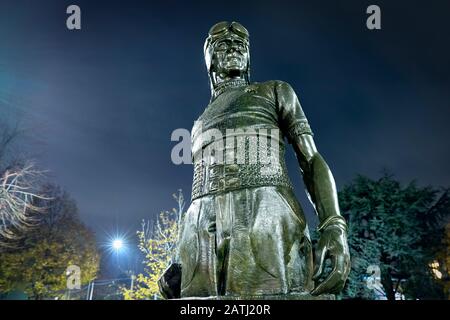 Monument to the racing driver Tazio Nuvolari, born in the village of Castel d'Ario in 1892. Castel d'Ario, Mantova province, Lombardy, Italy, Europe. Stock Photo