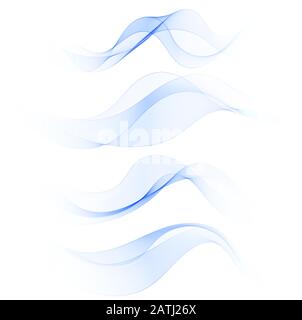 Set of abstract blue waves on a transparent background. Vector illustration. Stock Vector