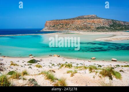 Balos beach and Gramvousa island near Kissamos in Crete, Greece Stock Photo