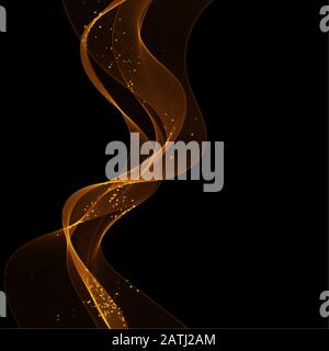 Gold wave with a shine effect on a checkered background. Comet with a luminous tail and stars. Vector illustration Stock Vector