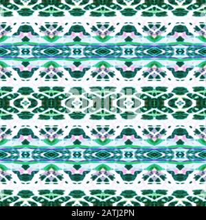 Cold tones abstract ethnic stripes seamless pattern mosaic design Stock Photo