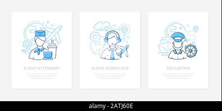 Different professions - line design style banners set Stock Vector