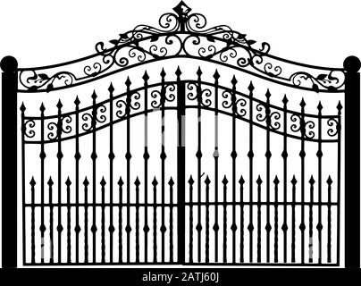 Gates forged sketch. Artistic forging. Iron door design. Vector illustration isolated on white background. Exterior. Garden gate. Stock Vector