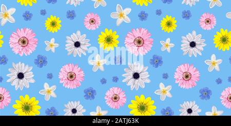 SEAMLESS VECTOR FLOWER PATTERN. Realistic flowers. Spring bright colors. Perfect textile and wrapping paper design. Gerbera, anemone, linen.. Stock Vector