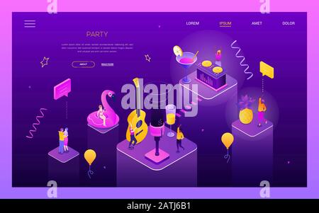 Party in the club - modern isometric vector web banner Stock Vector