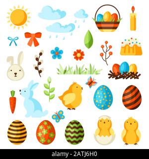Happy Easter set of holiday items. Stock Vector