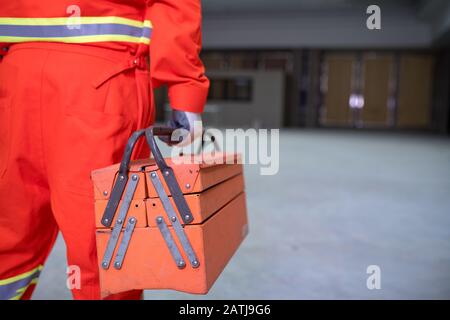 Close up A bag technicians main service electrical in the building Stock Photo
