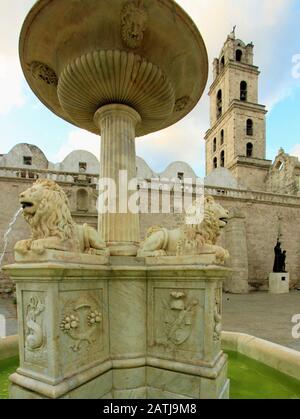 Cuba, Havana, Fuente de los Leones, Convento de San Francisco de Asis, Stock Photo