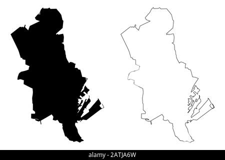 Aarhus City (Kingdom of Denmark) map vector illustration, scribble ...