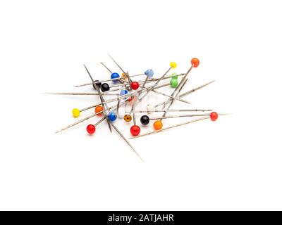 many pins isolated on white background Stock Photo