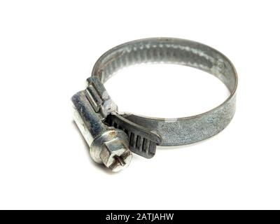 Stainless steel hose clamp isolated on white background Stock Photo