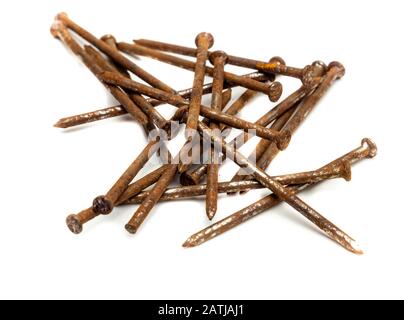rusted old nails isolated on white background Stock Photo