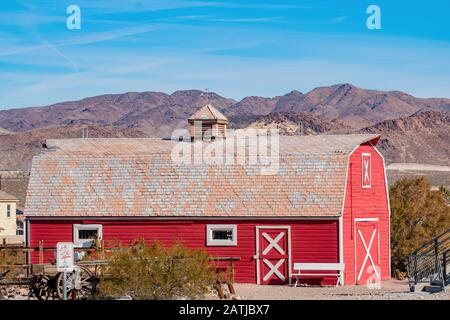 Exterior view of the red barn in Clark County Museum at Nevada Stock Photo