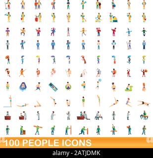 100 people icons set. Cartoon illustration of 100 people icons vector set isolated on white background Stock Vector