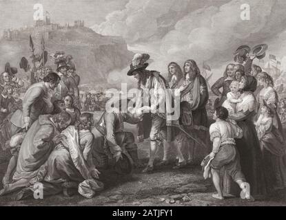 King Charles II arrives on the beach at Dover, England, 25 May 1660.  Charles II, 1630 – 1685.  King of England, Scotland, and Ireland. Stock Photo