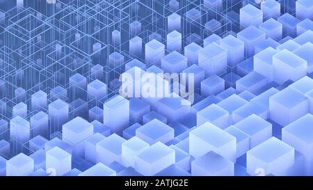 Blue cubic shapes background. 3d illustration Stock Photo - Alamy