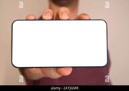 Man Showing His Mobile Smart Phone Stock Photo