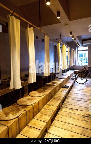 Japanese style interior design with wooden furnitures and raw materials ...
