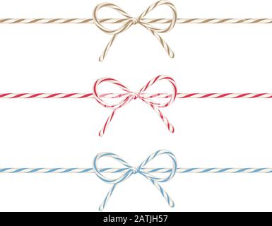 Vector set of colorful baker’s twine with bows isolated on a white background. Stock Vector