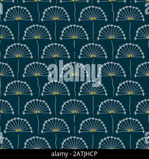 field of dandelions on a dark teal background seamless vector pattern Stock Vector