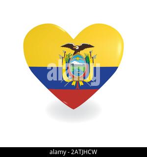 Heart with Ecuador flag on a white background casts a shadow, vector Stock Vector