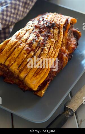 Roast Pork with Crackling Skin Stock Photo