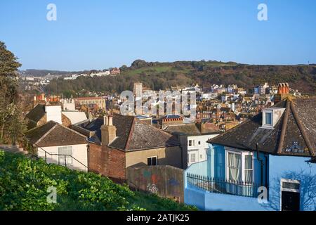 Hastings Old Town, East Sussex, UK, from West Hill Stock Photo