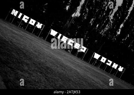 No more war sign in polish language at Westerplatte in Gdansk (Poland), where second world war have begun on 1st september 1939 Stock Photo