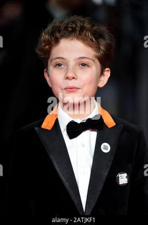 Roman Griffin Davis attending the 73rd British Academy Film Awards held at the Royal Albert Hall, London. Stock Photo