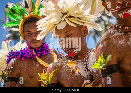 Traditional Milamala Dance of Trobriand Islands during the Festival of free Love, Kwebwaga, Papua New Guinea Stock Photo