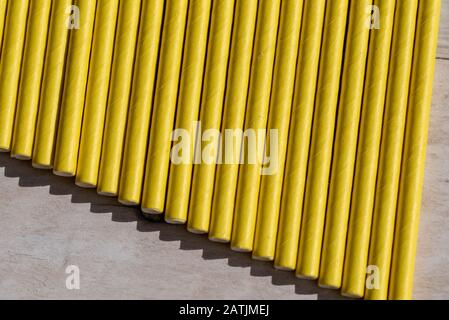 Zoom On Biodegradable Colored Drinking Straws. Paper straws Stock Photo