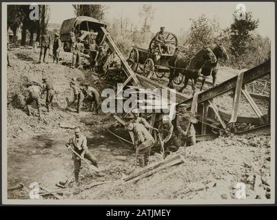 The British Western Front in France Description: Splendid work by the Royal Engineers in the Somme area in France. A bridge How many followers has bone destroyed by the enemy made very quick servicable again. Annotation: The British Western Front in France. Wonderful work of the Corps. One is quickly harnessed bridge destroyed by the enemy. Date: {1914-1918} Location: France, Somme Keywords: bridges, first world war, fronts, sappers, destruction Stock Photo