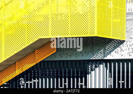 Industrial building facade detail, abstract geometric architecture, construction shapes and lines Stock Photo