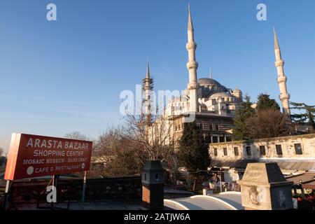 Istanbul, Turkey - Jan 10, 2020: The Sultanahmet District and the Blue Mosque in Istanbul, Turkey Stock Photo