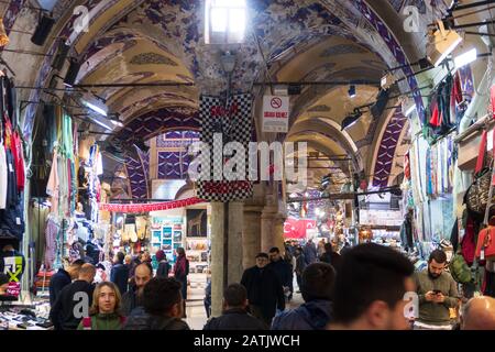 Istanbul, Turkey - Jan 10, 2020: Tourists in Grand Bazaar, Kapali Carsi, Sultanahmet, Istanbul, Turkey Stock Photo