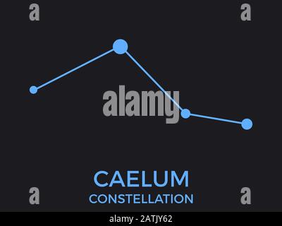 Caelum constellation. Stars in the night sky. Cluster of stars and galaxies. Constellation of blue on a black background. Vector illustration Stock Vector