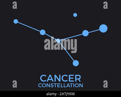Cancer constellation. Stars in the night sky. Cluster of stars and galaxies. Constellation of blue on a black background. Vector illustration Stock Vector