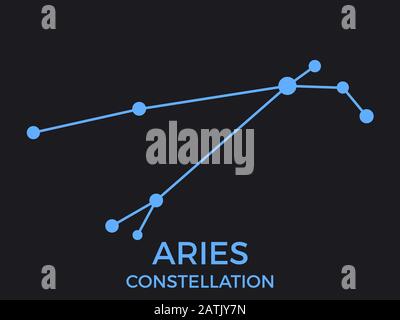 Aries constellation. Stars in the night sky. Cluster of stars and galaxies. Constellation of blue on a black background. Vector illustration Stock Vector