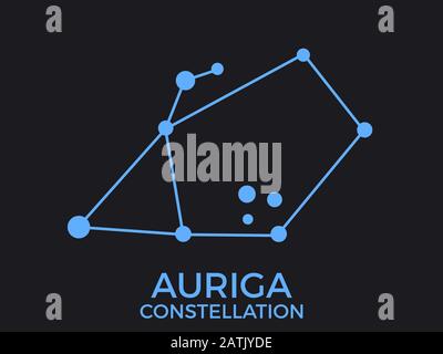 Auriga constellation. Stars in the night sky. Cluster of stars and galaxies. Constellation of blue on a black background. Vector illustration Stock Vector