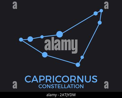 Capricornus constellation. Stars in the night sky. Cluster of stars and galaxies. Constellation of blue on a black background. Vector illustration Stock Vector
