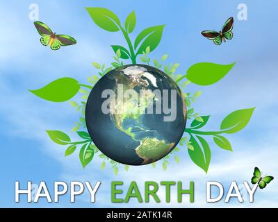 Happy Earth Day to save and protect our planet - 3D render Stock Photo