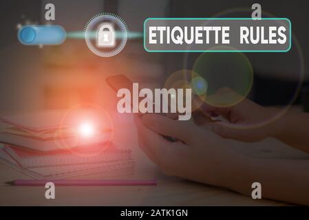 Handwriting text writing Etiquette Rules. Conceptual photo customs that control accepted behaviour in social groups Stock Photo