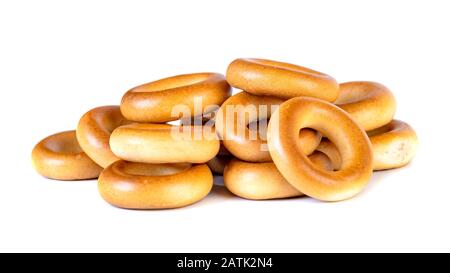 Small dry bagels, small rolls on a white background Stock Photo
